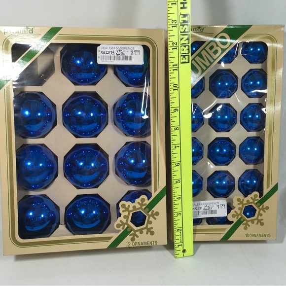Vintage Pyramid  & Holly Blue Glass Decorative Christmas Ball Ornaments 53 total - Picture 8 of 10